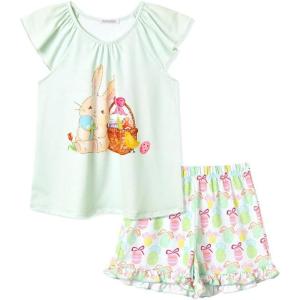 imagePerfashion Girls Pajama Sets Flutter Sleeve Ruffles Soft Pjs Size 413 Years SleepwearMint Green Rabbit S26