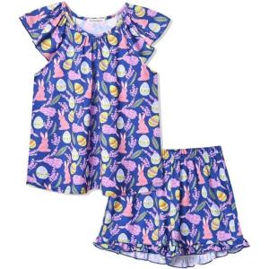 imagePerfashion Girls Pajama Sets Flutter Sleeve Ruffles Soft Pjs Size 413 Years SleepwearRabbit Navy Blue S24