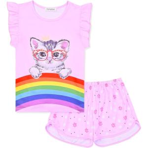 imagePerfashion Girls Pajama Sets Flutter Sleeve Ruffles Soft Pjs Size 413 Years SleepwearRainbow Cat U27