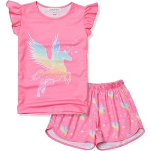 imagePerfashion Girls Pajama Sets Flutter Sleeve Ruffles Soft Pjs Size 413 Years SleepwearWatermelon Rainbow Horse