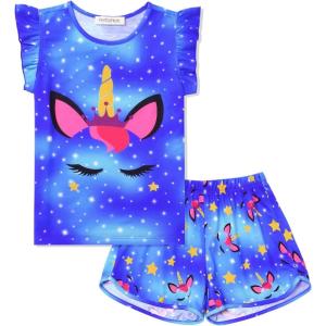 imagePerfashion Girls Pajama Sets Flutter Sleeve Ruffles Soft Pjs Size 413 Years SleepwearX70 Unicorn