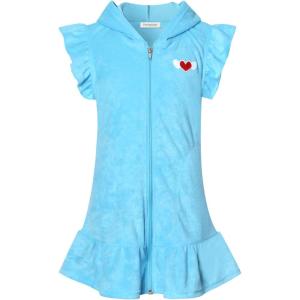 imagePerfashion Swimwear Cover Up for Girls Terry Swim Cover Ups Hooded Kids Zipup CoverupsBlue B28