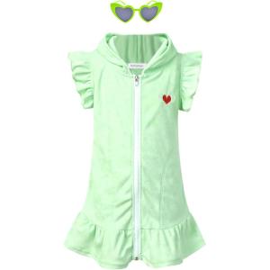 imagePerfashion Swimwear Cover Up for Girls Terry Swim Cover Ups Hooded Kids Zipup CoverupsMint Green54401