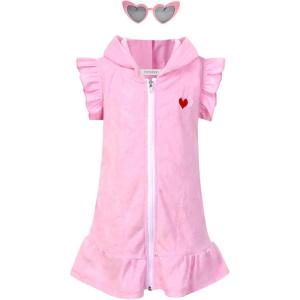 imagePerfashion Swimwear Cover Up for Girls Terry Swim Cover Ups Hooded Kids Zipup CoverupsPink 03401