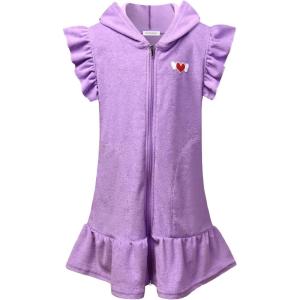 imagePerfashion Swimwear Cover Up for Girls Terry Swim Cover Ups Hooded Kids Zipup CoverupsPurple 29