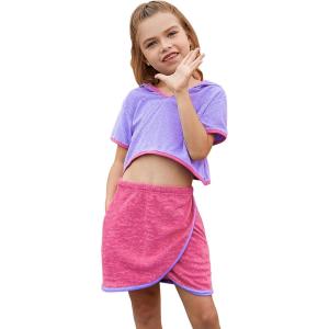 imagePerfashion Swimwear Cover Up for Girls Terry Swim Cover Ups Hooded Kids Zipup CoverupsPurplerose