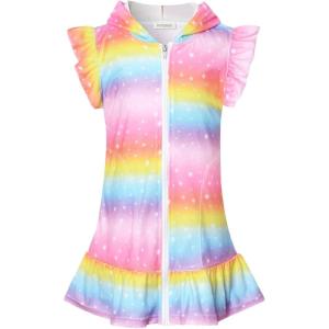 imagePerfashion Swimwear Cover Up for Girls Terry Swim Cover Ups Hooded Kids Zipup CoverupsRainbow A86