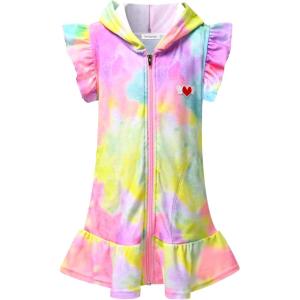 imagePerfashion Swimwear Cover Up for Girls Terry Swim Cover Ups Hooded Kids Zipup CoverupsTie Dye E40