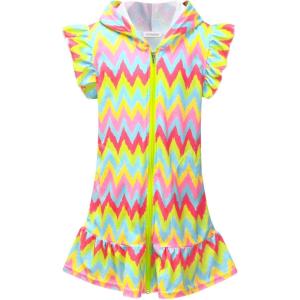 imagePerfashion Swimwear Cover Up for Girls Terry Swim Cover Ups Hooded Kids Zipup CoverupsTriangle Stripes H20