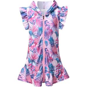 imagePerfashion Swimwear Cover Up for Girls Terry Swim Cover Ups Hooded Kids Zipup CoverupsTropical Plants Q43