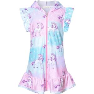 imagePerfashion Swimwear Cover Up for Girls Terry Swim Cover Ups Hooded Kids Zipup CoverupsUnicorn 637