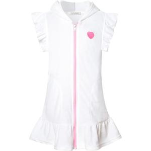 imagePerfashion Swimwear Cover Up for Girls Terry Swim Cover Ups Hooded Kids Zipup CoverupsWhite