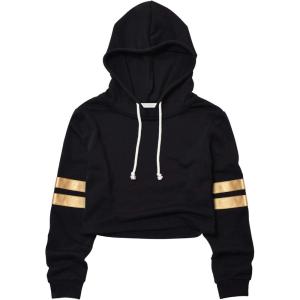 imagePerfashion Women Sweatshirt Crop Top Hoodie Long Sleeve SweatshirtsChampagne Gold Stripe