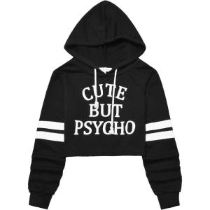 imagePerfashion Women Sweatshirt Crop Top Hoodie Long Sleeve SweatshirtsCute But Psycho