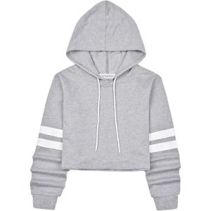 imagePerfashion Women Sweatshirt Crop Top Hoodie Long Sleeve SweatshirtsLight Grey008