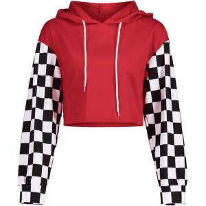 imagePerfashion Women Sweatshirt Crop Top Hoodie Long Sleeve SweatshirtsRed
