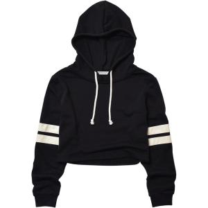 imagePerfashion Women Sweatshirt Crop Top Hoodie Long Sleeve SweatshirtsStriped Black Hoodie
