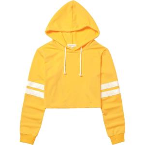imagePerfashion Women Sweatshirt Crop Top Hoodie Long Sleeve SweatshirtsYellow