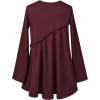imageGirls Long Sleeve Ruffle Tops Winter Tunic Fall Tops Round Neck Blouse Solid ColorBurgundy
