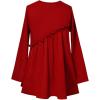 imageGirls Long Sleeve Ruffle Tops Winter Tunic Fall Tops Round Neck Blouse Solid ColorRed