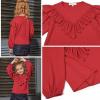 imageGirls Long Sleeve Ruffle Tops Winter Tunic Fall Tops Round Neck Blouse Solid ColorRed52