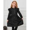 imagePerfashion Girls Denim Dress Flutter Long Sleeve Classic Jean Blue Button Down Dresses for 615 YearsBlack1