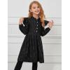 imagePerfashion Girls Denim Dress Flutter Long Sleeve Classic Jean Blue Button Down Dresses for 615 YearsBlack1