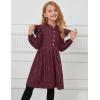 imagePerfashion Girls Denim Dress Flutter Long Sleeve Classic Jean Blue Button Down Dresses for 615 YearsBurgundy1