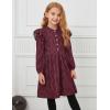 imagePerfashion Girls Denim Dress Flutter Long Sleeve Classic Jean Blue Button Down Dresses for 615 YearsBurgundy1