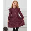 imagePerfashion Girls Denim Dress Flutter Long Sleeve Classic Jean Blue Button Down Dresses for 615 YearsBurgundy1