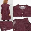 imagePerfashion Girls Denim Dress Flutter Long Sleeve Classic Jean Blue Button Down Dresses for 615 YearsBurgundy1