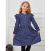 imagePerfashion Girls Denim Dress Flutter Long Sleeve Classic Jean Blue Button Down Dresses for 615 YearsDark Blue B04