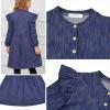 imagePerfashion Girls Denim Dress Flutter Long Sleeve Classic Jean Blue Button Down Dresses for 615 YearsDark Blue B04