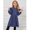 imagePerfashion Girls Denim Dress Flutter Long Sleeve Classic Jean Blue Button Down Dresses for 615 YearsDark Blue B04