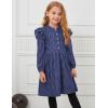 imagePerfashion Girls Denim Dress Flutter Long Sleeve Classic Jean Blue Button Down Dresses for 615 YearsDark Blue B04