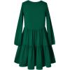 imagePerfashion Girls Long Sleeve Dresses Tiered Ruffle Swing Tunic Midi Dress 413YDark Green