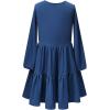 imagePerfashion Girls Long Sleeve Dresses Tiered Ruffle Swing Tunic Midi Dress 413YNavy Blue