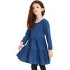 imagePerfashion Girls Long Sleeve Dresses Tiered Ruffle Swing Tunic Midi Dress 413YNavy Blue