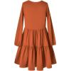 imagePerfashion Girls Long Sleeve Dresses Tiered Ruffle Swing Tunic Midi Dress 413YRed Brown