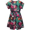 imagePerfashion Girls Summer Dresses Printed Casual Loose Sundress Smocked Waist RollSleeveBlack Hawaiian 18b