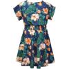 imagePerfashion Girls Summer Dresses Printed Casual Loose Sundress Smocked Waist RollSleeveDark Green Hawaiian 13b