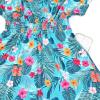 imagePerfashion Girls Summer Dresses Printed Casual Loose Sundress Smocked Waist RollSleeveGreen Tropical Q00