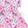 imagePerfashion Girls Summer Dresses Printed Casual Loose Sundress Smocked Waist RollSleeveLight Pink Hawaiian 11b