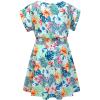 imagePerfashion Girls Summer Dresses Printed Casual Loose Sundress Smocked Waist RollSleeveMint Green Hawaiian 19b