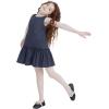 imagePerfashion Girls Summer Dresses Printed Casual Loose Sundress Smocked Waist RollSleeveNavy Blue
