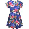 imagePerfashion Girls Summer Dresses Printed Casual Loose Sundress Smocked Waist RollSleeveNavy Blue Hawaiian 12b