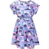 imagePerfashion Girls Summer Dresses Printed Casual Loose Sundress Smocked Waist RollSleevePink Tropical Leaves K04
