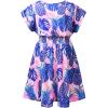 imagePerfashion Girls Summer Dresses Printed Casual Loose Sundress Smocked Waist RollSleeveTiedye Pineapple G72