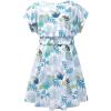 imagePerfashion Girls Summer Dresses Printed Casual Loose Sundress Smocked Waist RollSleeveTropical Plant White S20