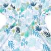 imagePerfashion Girls Summer Dresses Printed Casual Loose Sundress Smocked Waist RollSleeveTropical Plant White S20